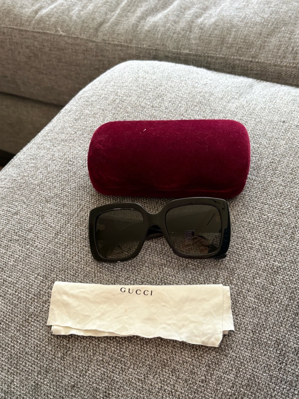 Gucci Black Square Women's Sunglasses with Burgundy Case